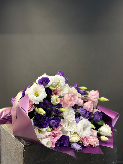 3 renk Lisyantus Buketi Pembe Mor Beyaz