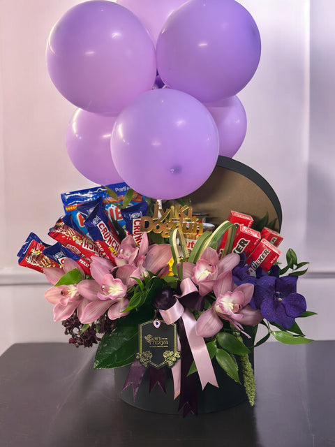 Chocolate Flower Box with Balloons