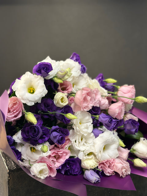 3 renk Lisyantus Buketi Pembe Mor Beyaz