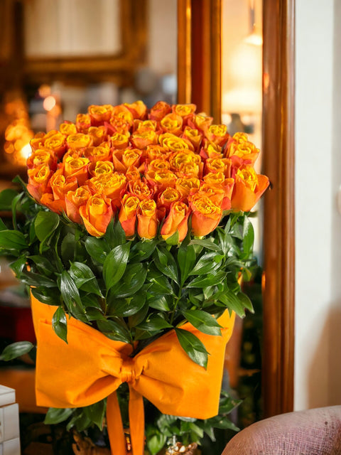 50 Dutch Orange Roses in a Giant Box