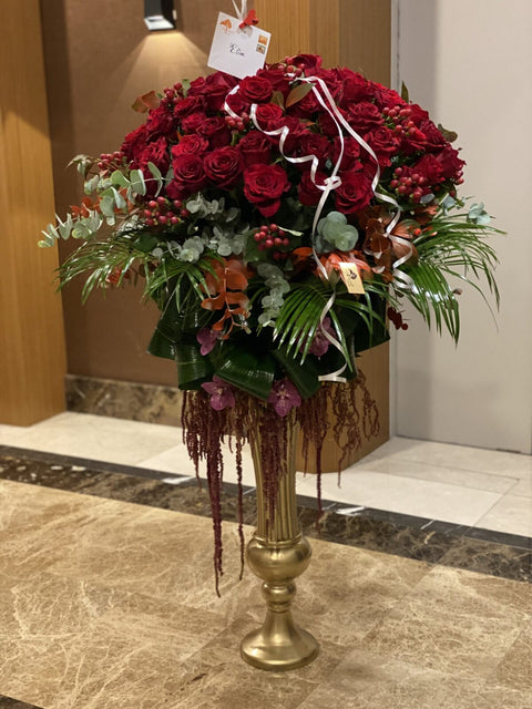 Intense Roses with Gold Vase