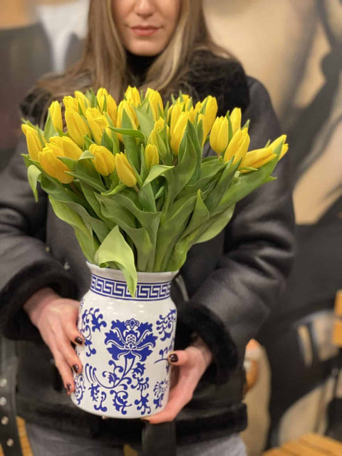 Yellow Tulips in Blue Blanc Yellow Tulips