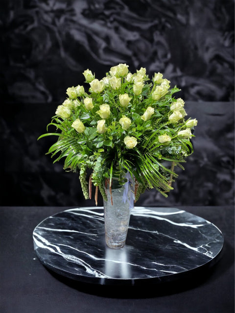 White Rose in a Giant Glass Vase