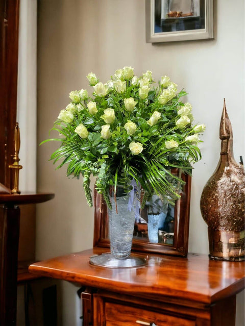 White Rose in a Giant Glass Vase