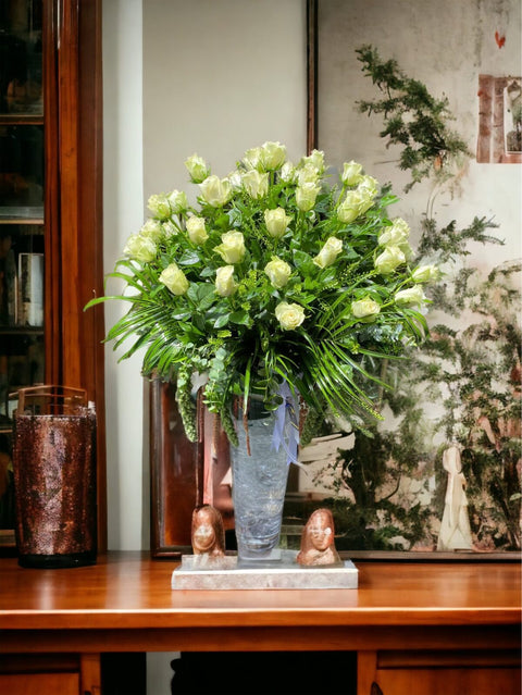 White Rose in a Giant Glass Vase