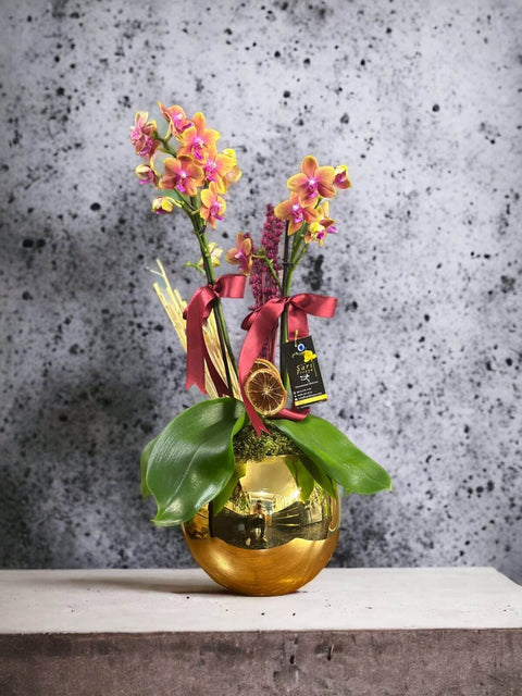 Bronze Buddha Orchid in Gold Vase