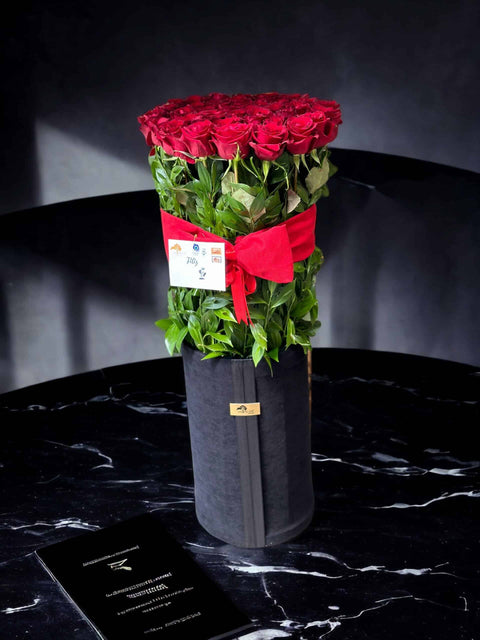 50 Roses in a Giant Box in Black Box